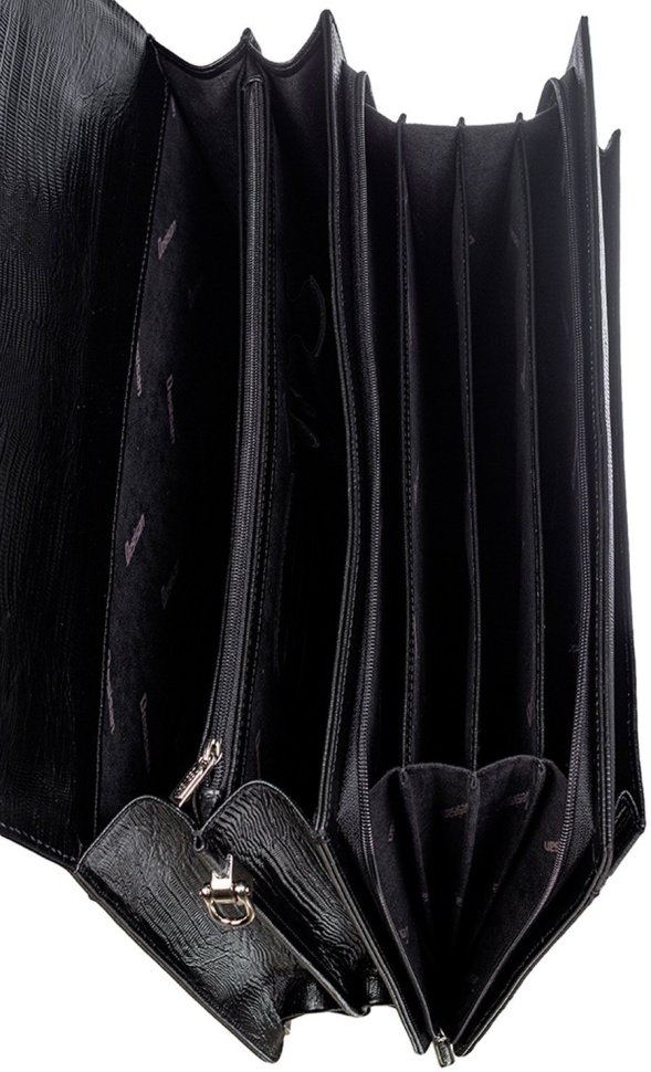 Модный мужской портфель из натуральной черной кожи с тиснением Desisan (217-143)