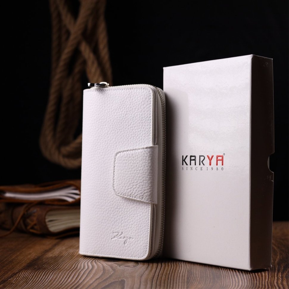Стильный женский белый кошелек из натуральной кожи от турецкого бренда KARYA (2421162)