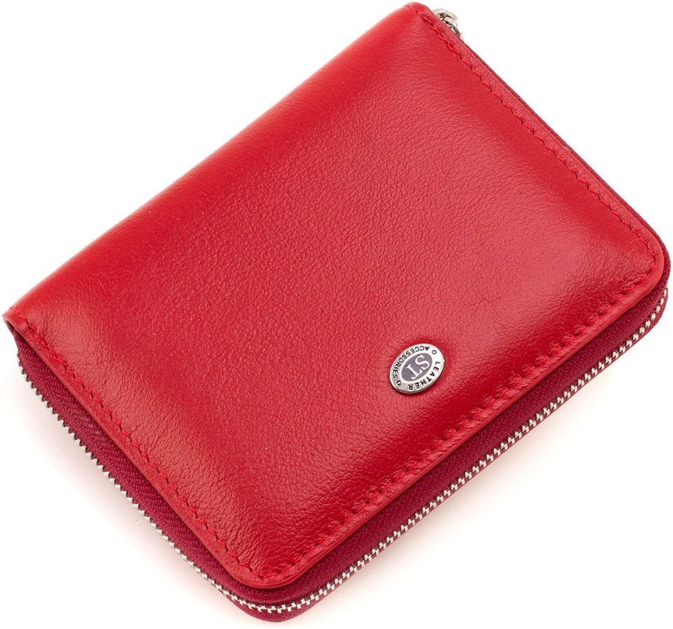 Женский кожаный кошелек красного цвета на молниевой застежке ST Leather 1767276