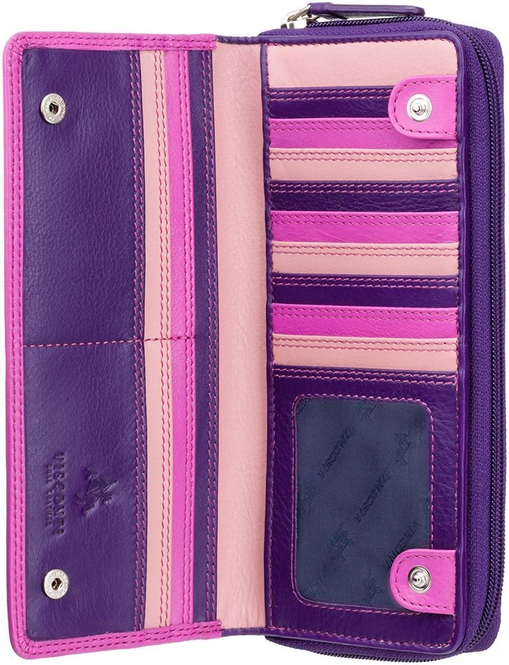 Вместительный кожаный женский кошелек розово-фиолетового цвета c RFID - Visconti Honolulu 68776