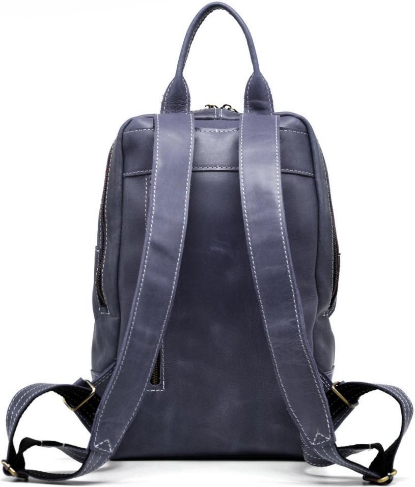 Женский синий рюкзак из винтажной кожи на две молнии TARWA (21782)