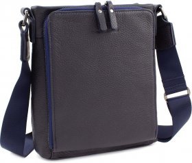 Кожаная темно-синяя мужская сумка с ремешком на плечо ST Leather (15475)