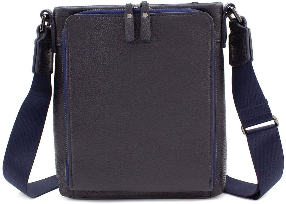 Кожаная темно-синяя мужская сумка с ремешком на плечо ST Leather (15475)