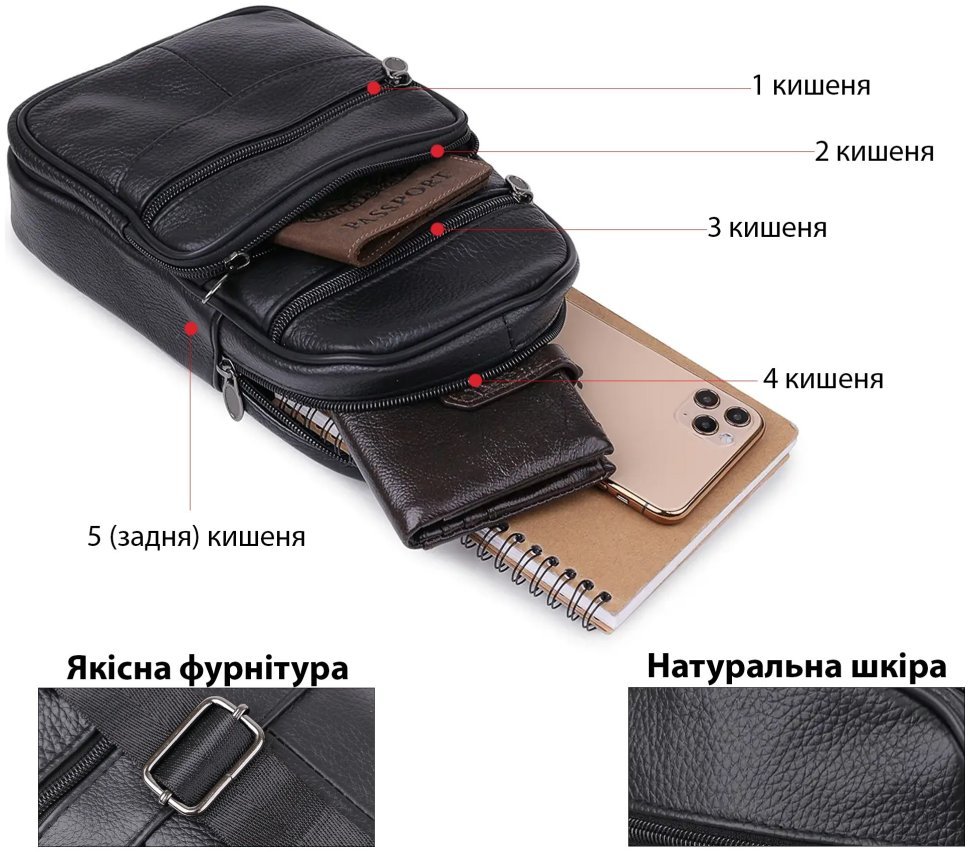 Компактная кожаная мужская сумка-слинг через плечо Vintage (20000)