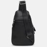 Черная мужская сумка-слинг из износостойкой кожи на молниевой застежке Keizer (21411) - 4