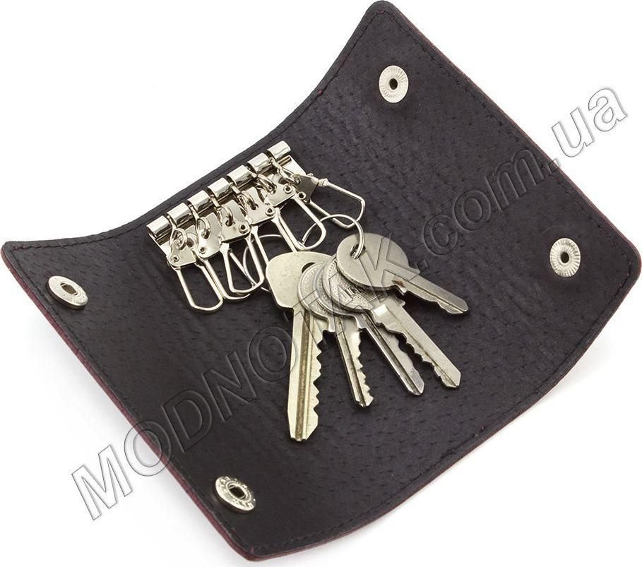 Кожаная ключница на кнопках цвета марсала ST Leather (16116)