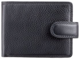 Мужское кожаное портмоне черного цвета с хлястиком на кнопке Visconti Strand 70678