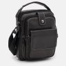 Мужская сумка-барсетка маленького размера из черной кожи с светлой строчкой Keizer 71678 - 2