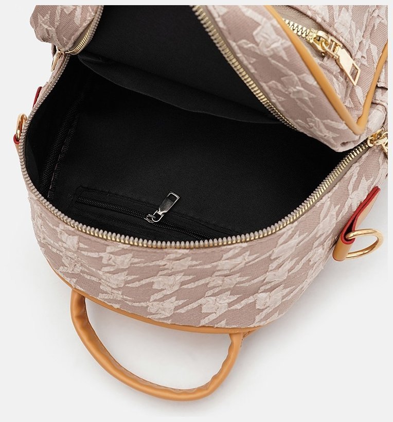 Бежевый женский рюкзак из экокожи с принтом гусиная лапка - Monsen 71778