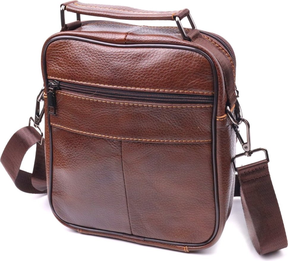 Удобная мужская сумка-барсетка из натуральной кожи коричневого цвета Vintage (2421279)