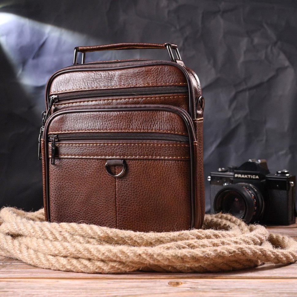 Удобная мужская сумка-барсетка из натуральной кожи коричневого цвета Vintage (2421279)