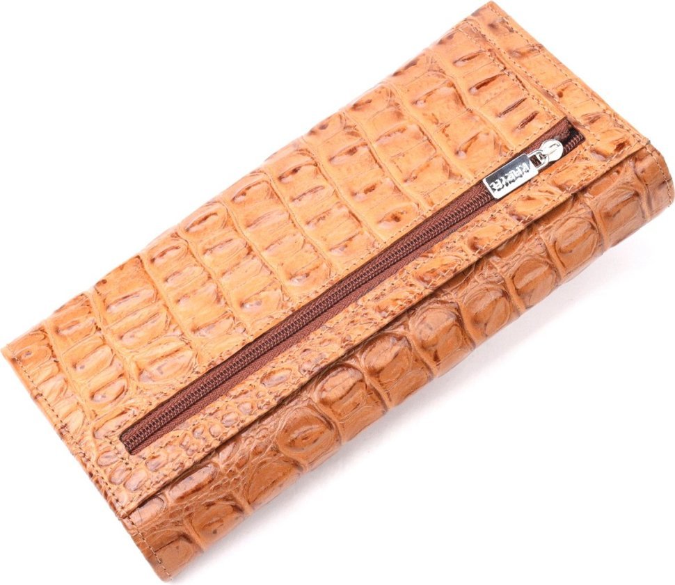 Женский кошелек рыжего цвета из натуральной кожи с тиснением под крокодила KARYA (2421164)