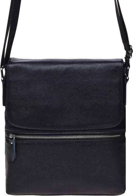 Удобная черная мужская сумка на плечо из зернистой кожи Keizer (21362)