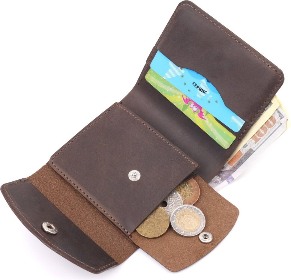Мужское кожаное винтажное портмоне коричневого цвета с карманом для монет Shvigel (2416613)