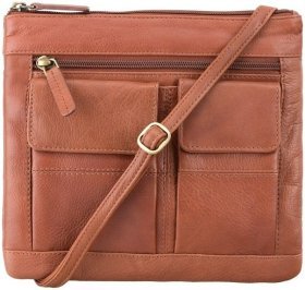 Плечевая сумка из натуральной кожи светло-коричневого цвета на молнии Visconti Slim Bag 69078