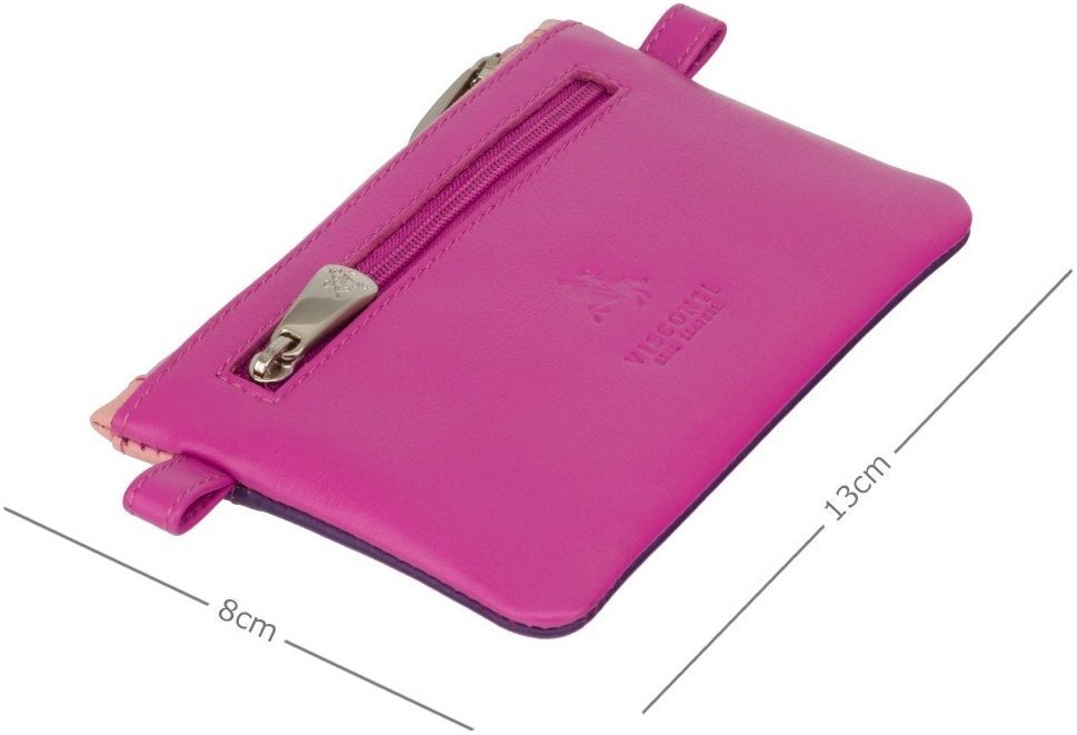Розово-фиолетовая ключница из натуральной высококачественной кожи на молнии Visconti Cora 69178