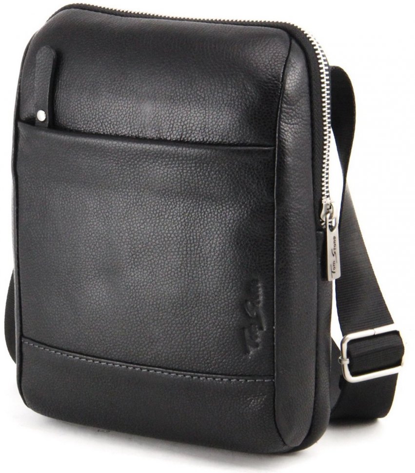 Мужская черная сумка-планшет через плечо из натуральной кожи Tom Stone (10982)