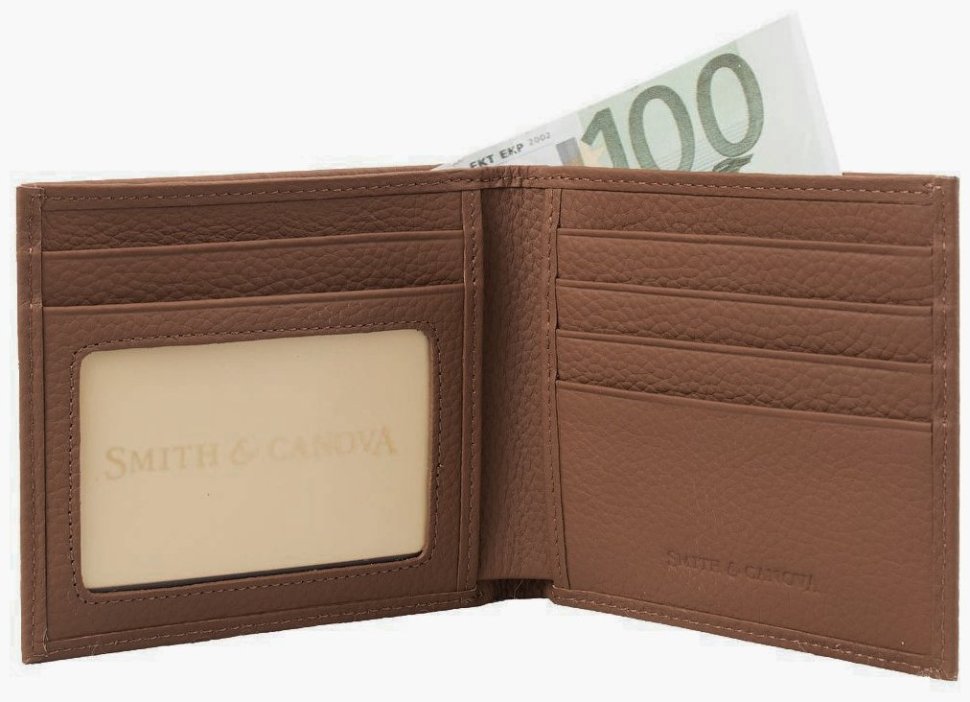 Мужское портмоне из натуральной коричневой кожи под карточки и документы Smith&Canova 70579