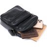 Кожаная небольшая мужская сумка-планшет черного цвета с ремешком на плечо Vintage (20370) - 5
