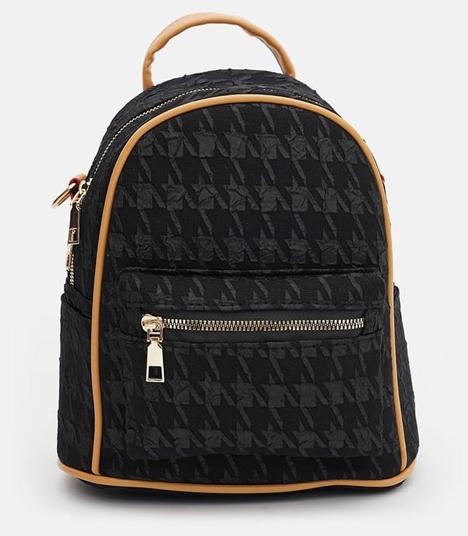 Черный женский рюкзак из экокожи с принтом гусиная лапка - Monsen 71779