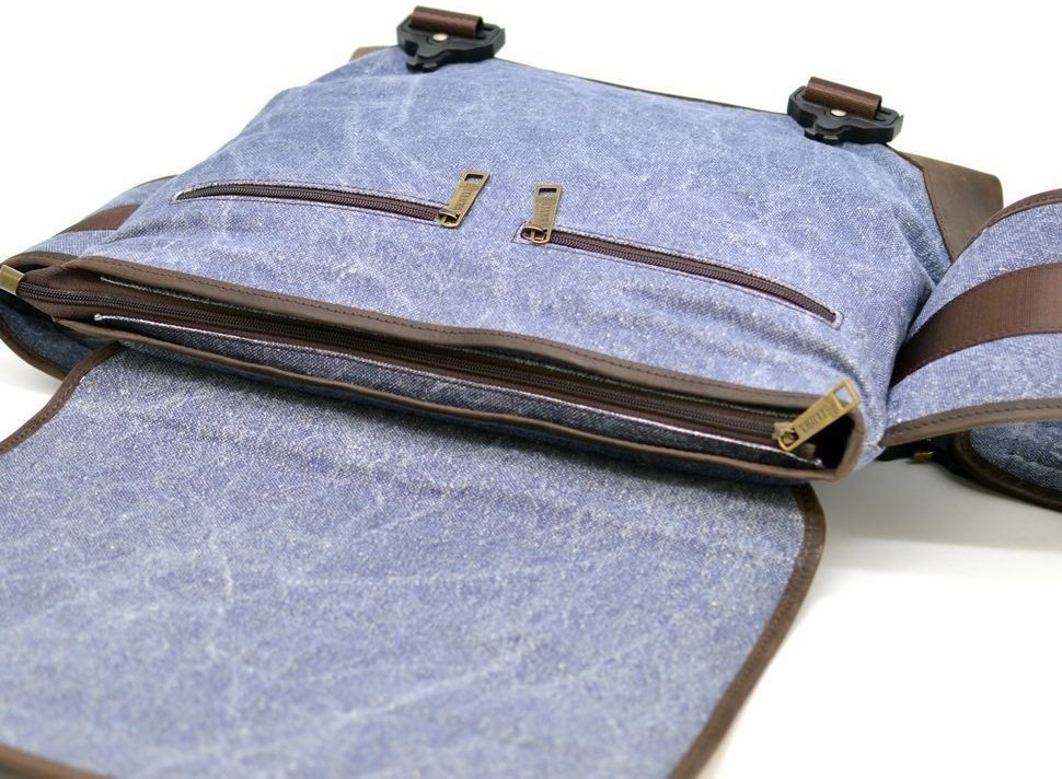Эксклюзивная мужская текстильная сумка через плечо голубого цвета TARWA (19952)