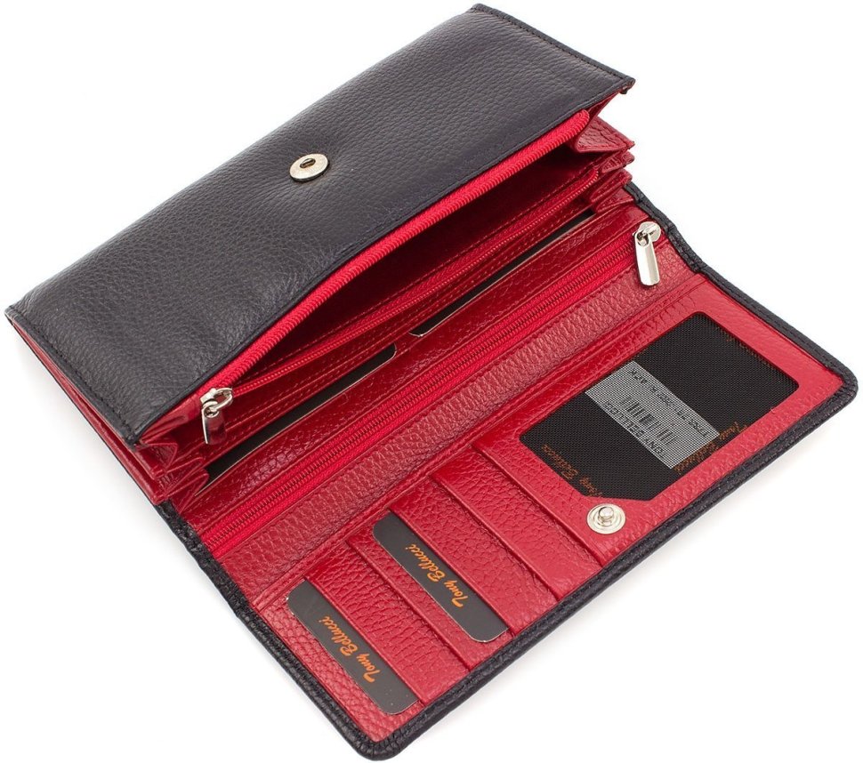 Черно-красный кошелек из натуральной кожи итальянского производства Tony Bellucci (10770)