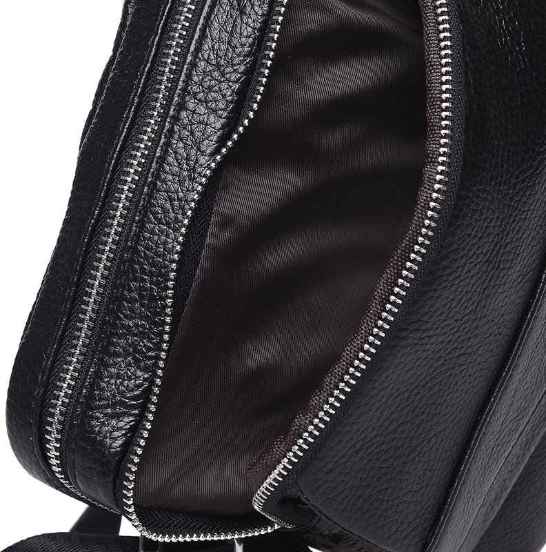 Мужская стильная сумка на плечо из фактурной кожи черного окраса Keizer (21352)