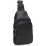Добротный мужской рюкзак-слинг из натуральной зернистой кожи черного цвета Ricco Grande (22092) - 1