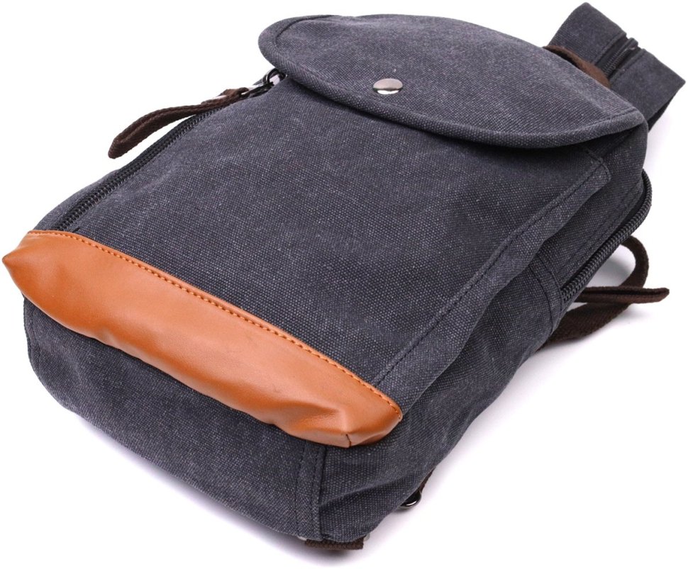 Текстильный мужской рюкзак-слинг черного цвета Vintage 2422182