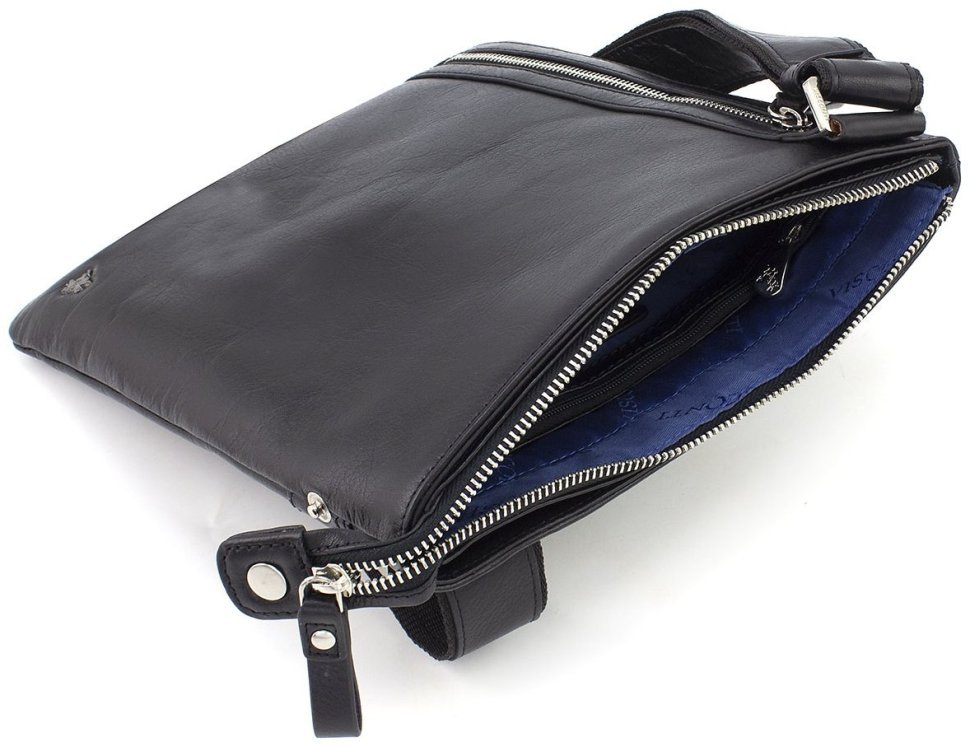 Мужская наплечная сумка из гладкой кожи высокого качества на молнии Visconti Taylor 68779