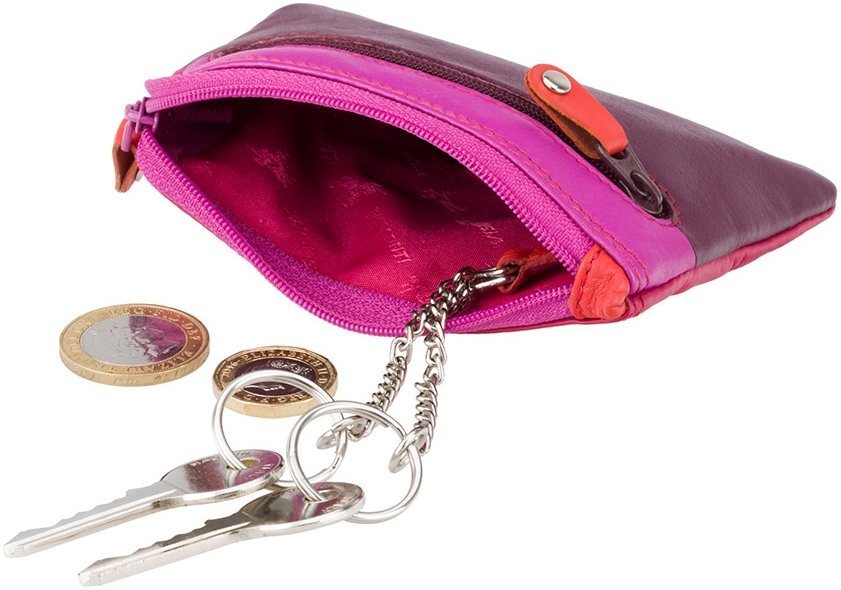 Фиолетово-розовая женская ключница из натуральной кожи на молнии Visconti Geno 68979