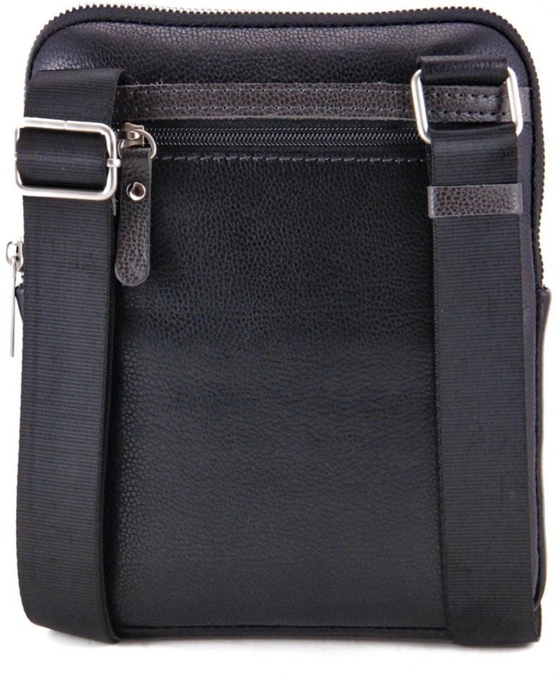 Мужская компактная сумка-планшет из натуральной кожи в черно-сером цвете Tom Stone (10983)