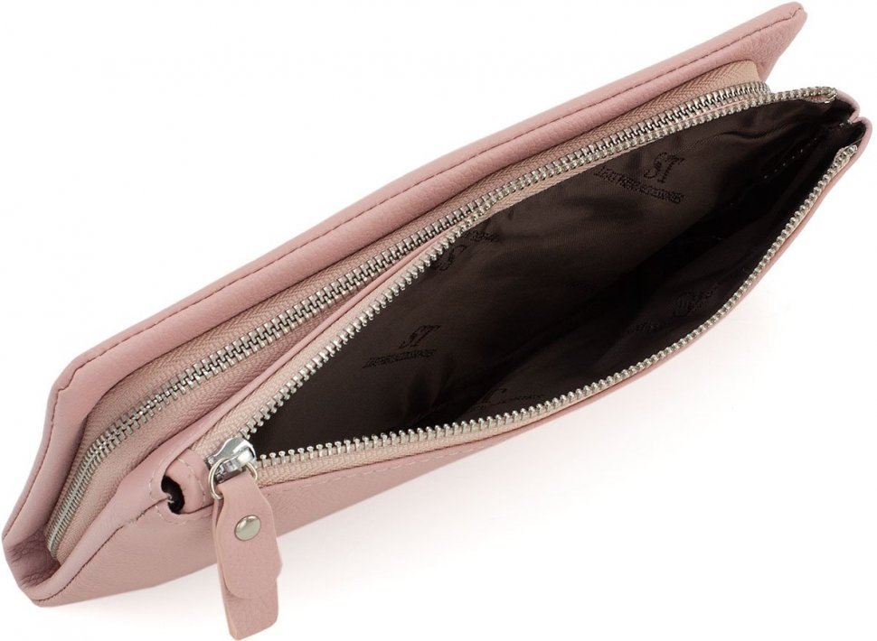 Женский кожаный кошелек-клатч светло-розового цвета с отделением для телефона ST Leather (15406)