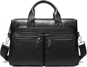 Добротная мужская сумка из фактурной кожи черного цвета VINTAGE STYLE (14579)