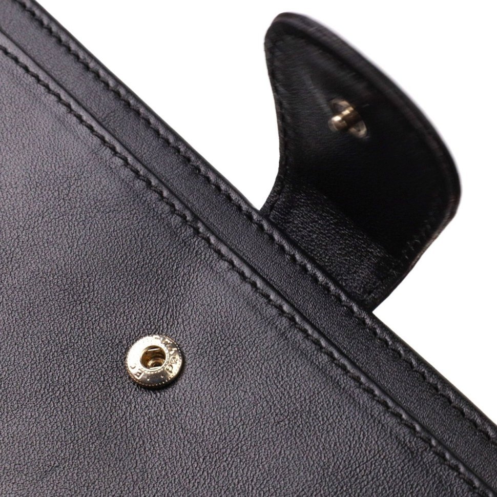 Купюрник из натуральной гладкой кожи черного цвета с хлястиком на кнопке CANPELLINI (2421916)