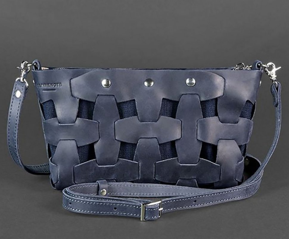 Темно-синяя плетеная сумка из натуральной кожи BlankNote Пазл S (12754)
