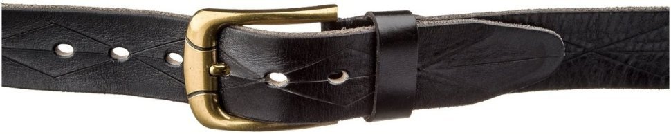 Широкий кожаный мужской ремень с узором и золотистой пряжкой Vintage 2420126