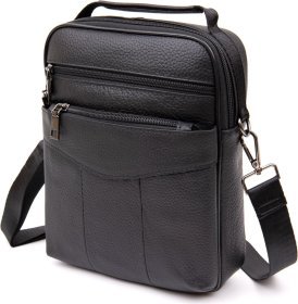 Черная мужская вертикальная сумка-барсетка из черной кожи Vintage (20393)