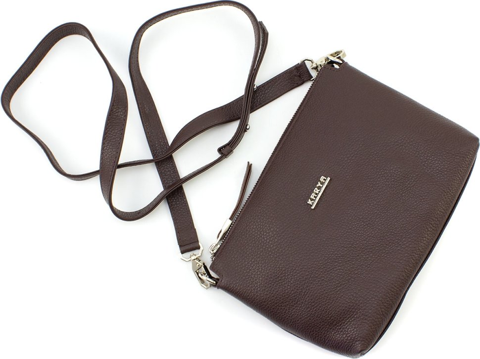 Женская кожаная коричневая сумка с маленькой сумочкой в комплекте KARYA (21019)