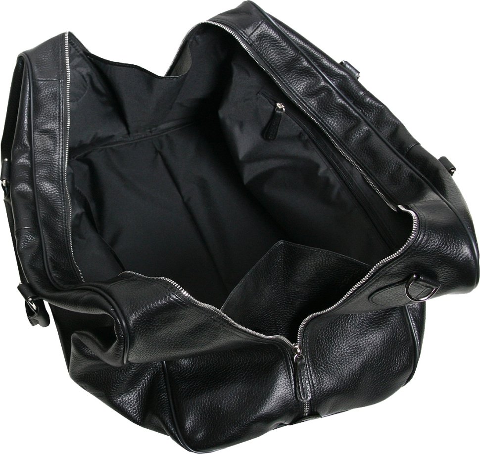 Вместительная дорожная сумка-саквояж из зернистой кожи черного окраса Vip Collection (21127)