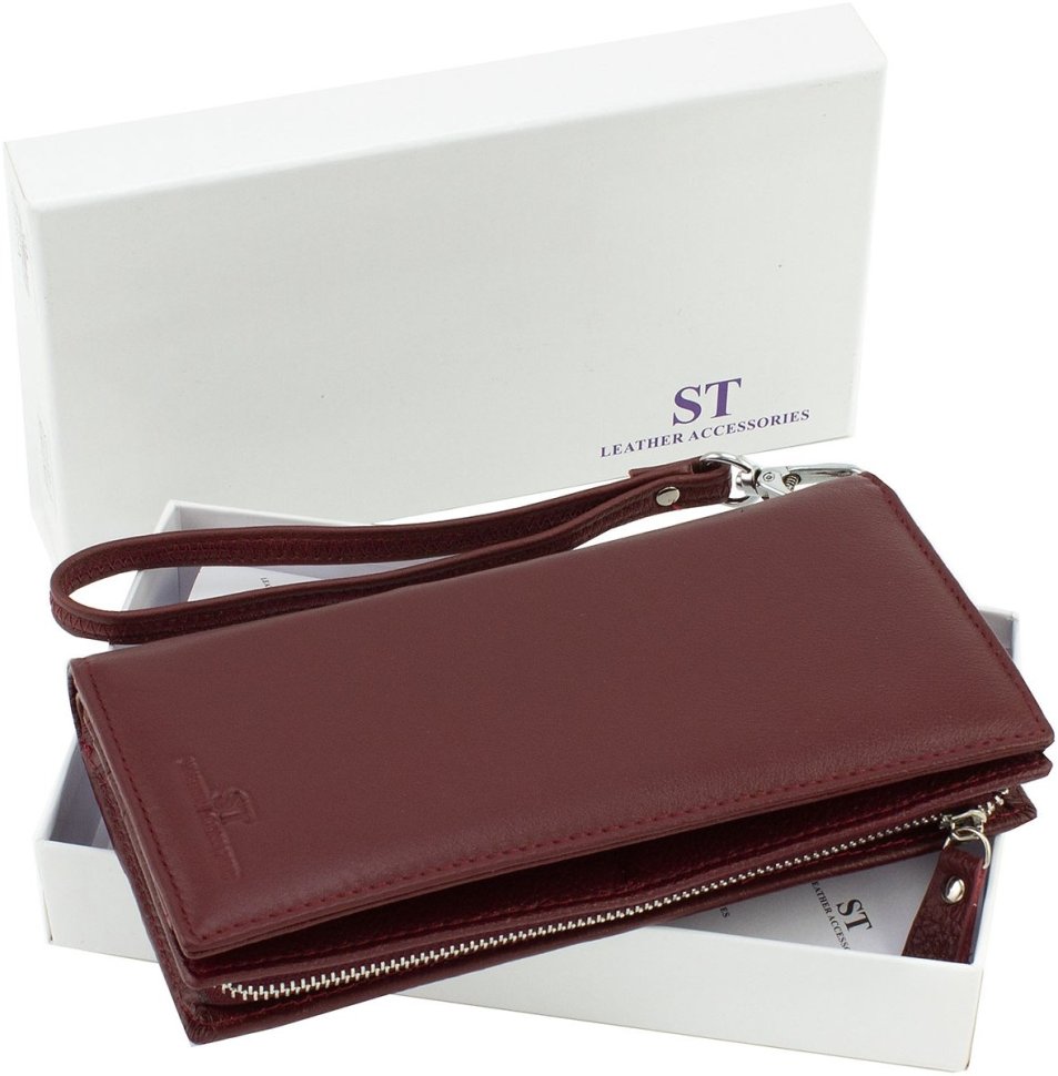 Вместительный женский кошелек из натуральной кожи бордового цвета на запястье ST Leather 1767480