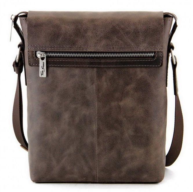 Наплечная сумка-планшет коричневого цвета из натуральной кожи Tom Stone (12195)