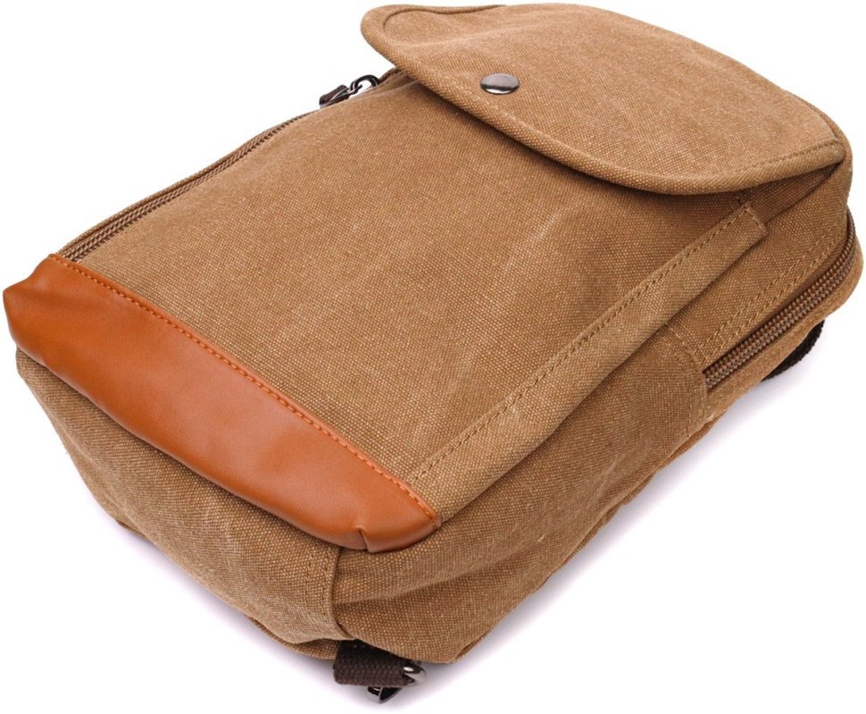 Коричневая мужская сумка-слинг из плотного текстиля на молнии Vintage 2422183