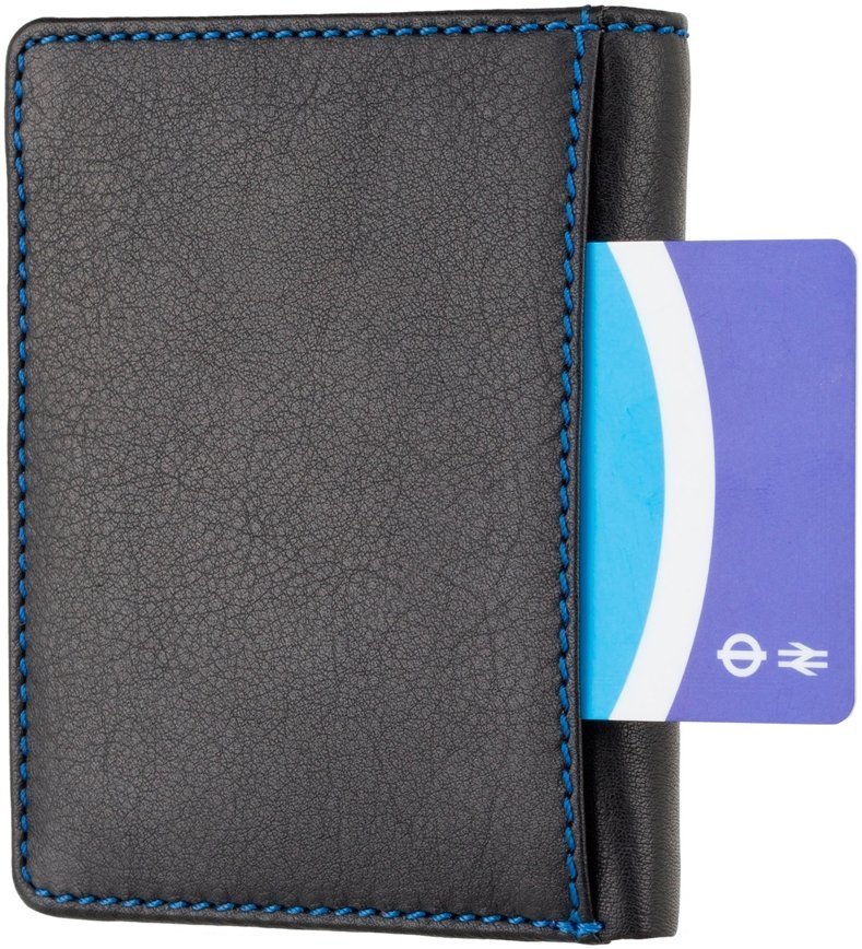 Вертикальное мужское портмоне из натуральной кожи черного цвета с синей строчкой Visconti Alder 69180