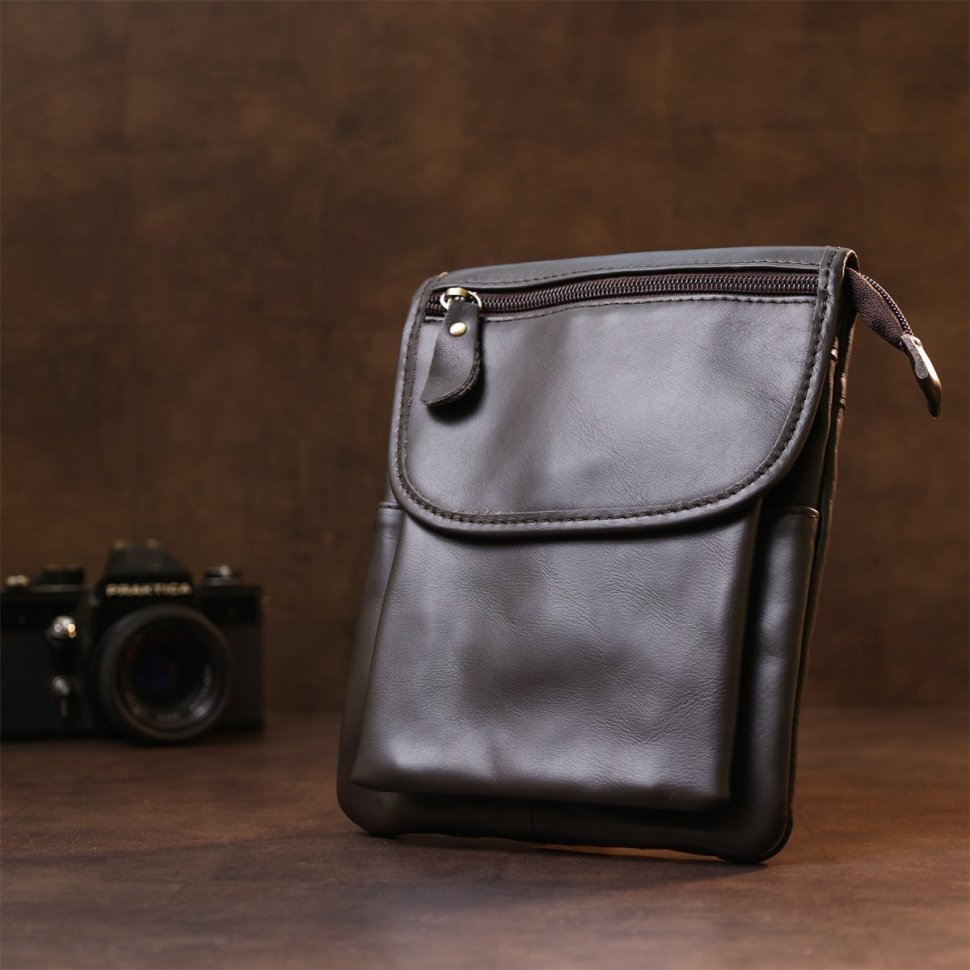 Темно-коричневая небольшая мужская сумка через плечо из натуральной кожи Vintage (20468)