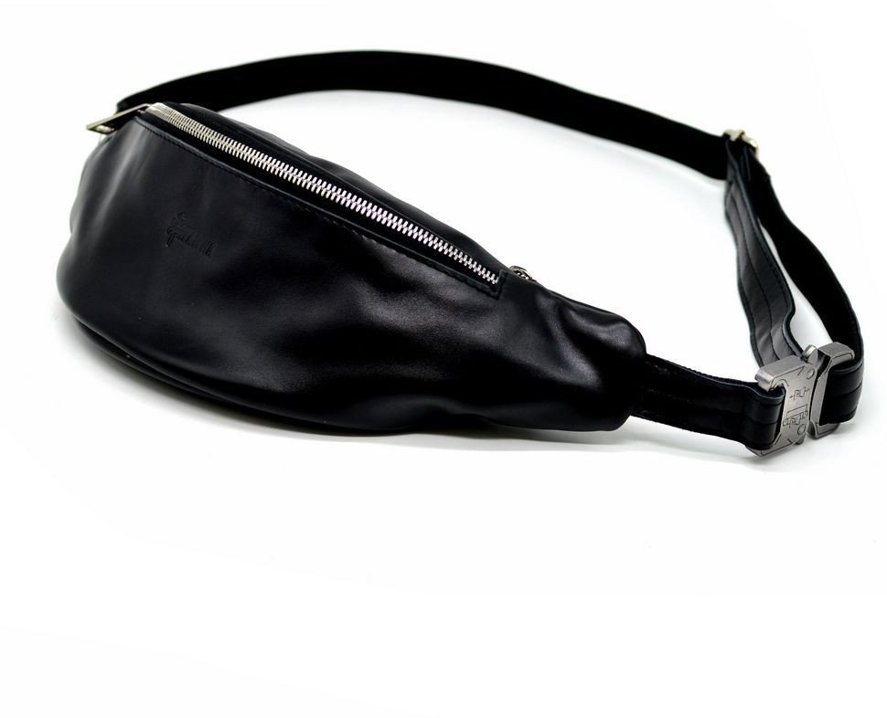 Черная поясная сумка из натуральной кожи крупного размера TARWA (19658)