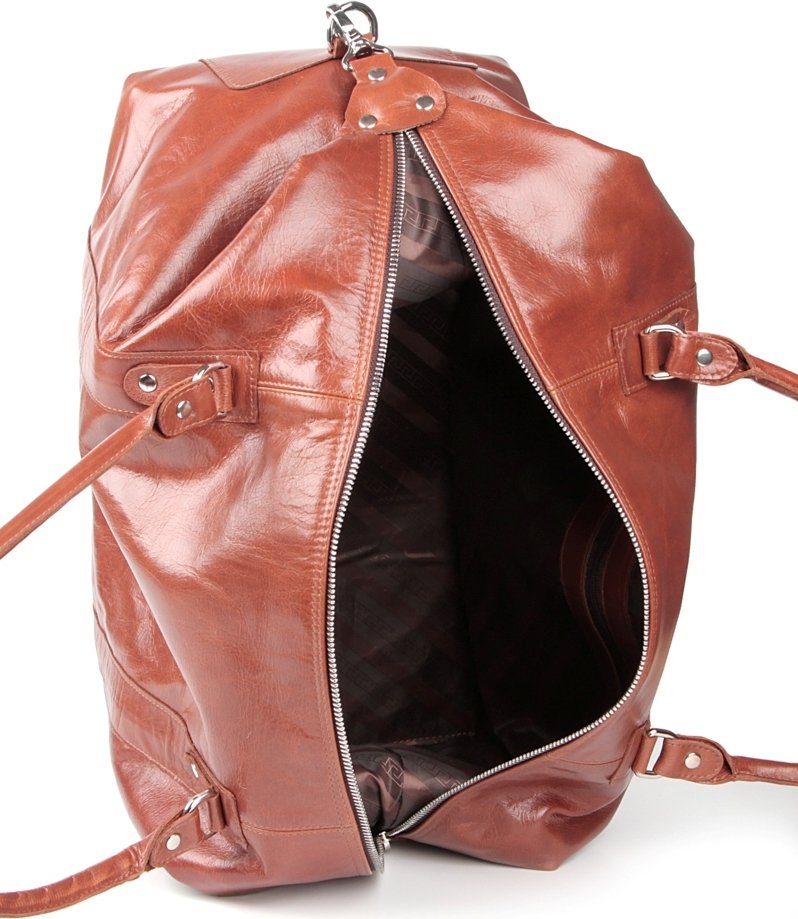 Рыжая дорожная сумка из натуральной кожи с уплотненным дном SHVIGEL (00882)