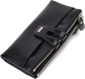Вместительный женский кошелек черного цвета из натуральной кожи CANPELLINI (2421717)