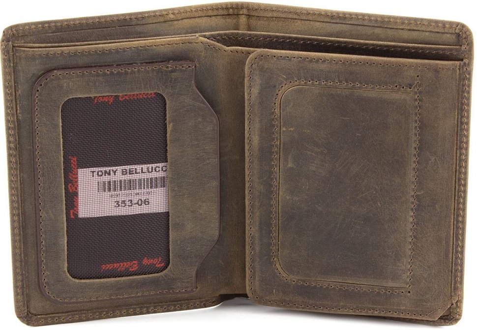 Мужское портмоне темно-зеленого цвета из матовой кожи Tony Bellucci (10674)