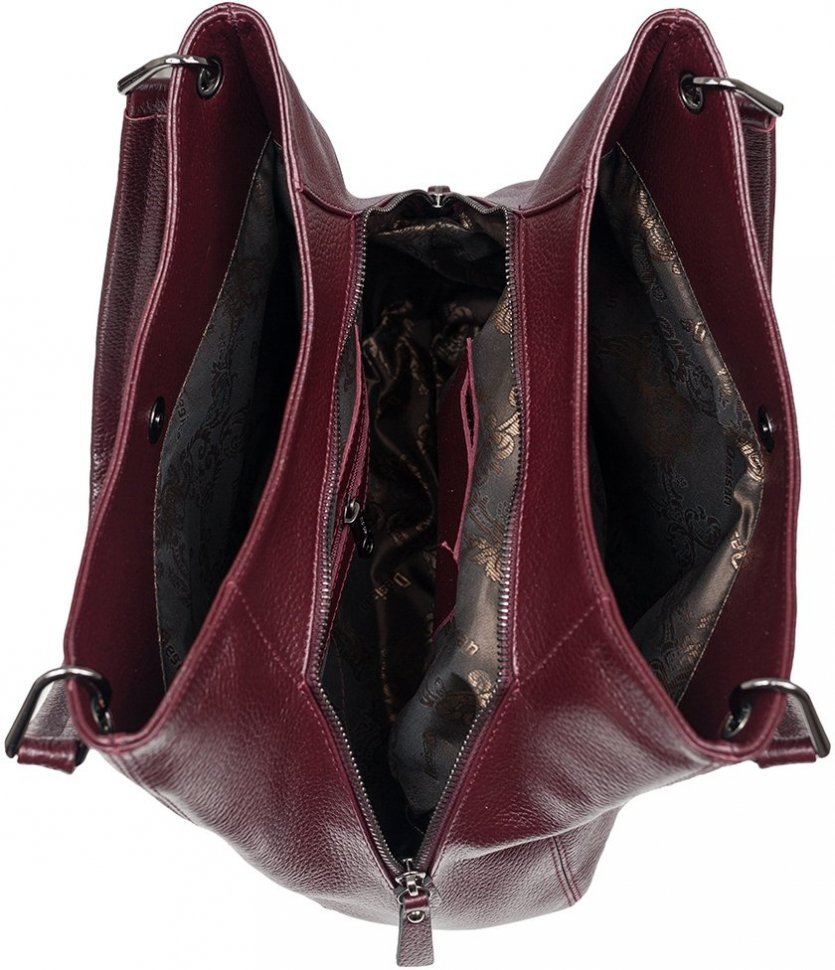 Просторная женская сумка из зернистой кожи бордового цвета Desisan (19165)